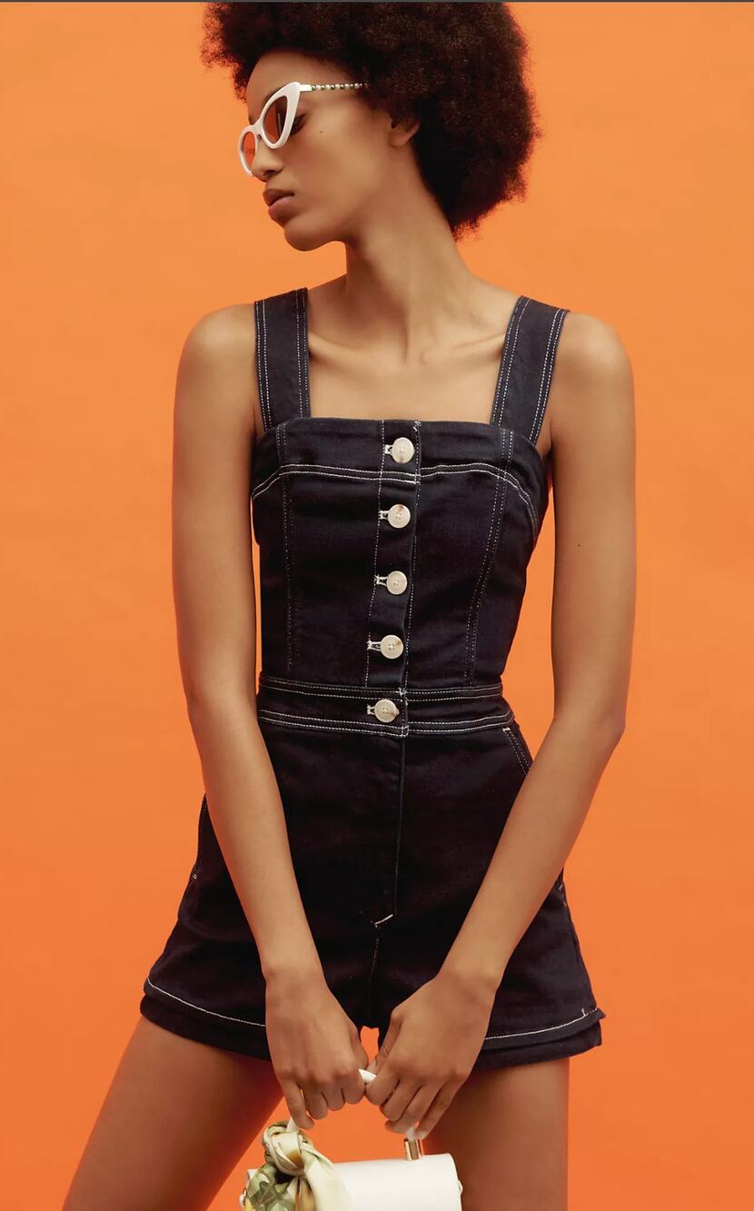 New Anthropologie Portside Button-Front Blue Romper - Size 6